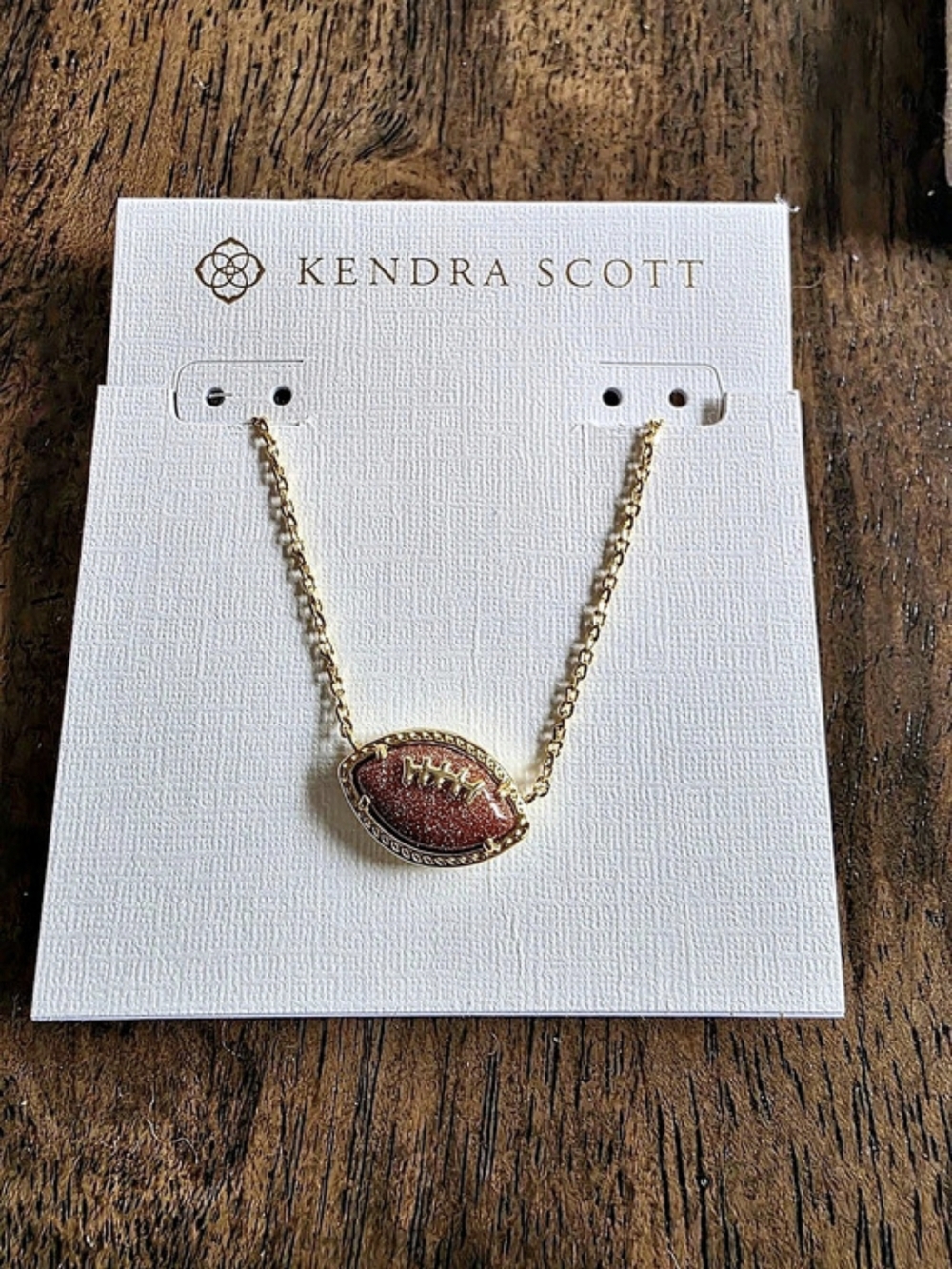 🏈 Set! Kendra Scott Football Pendant Necklace in Gold & Brown. NWT